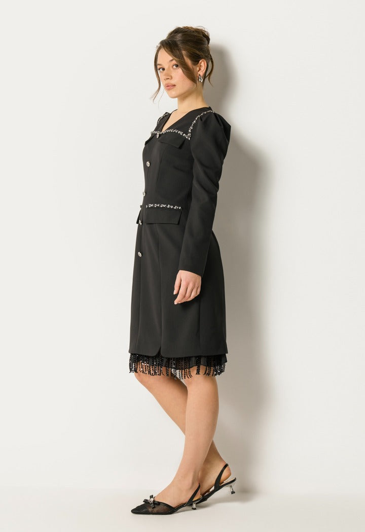 Rhinestones Embellished Dress Black