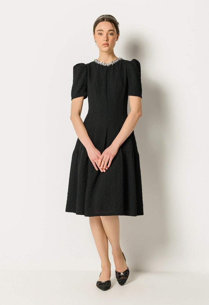 Textured Flared Dress Black