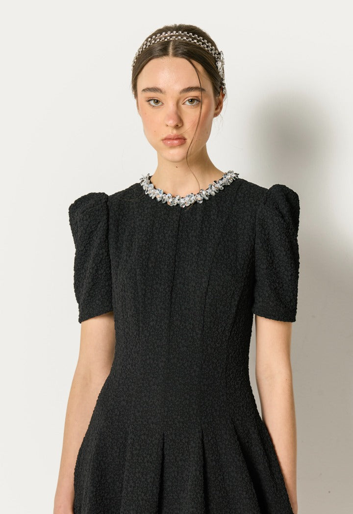 Textured Flared Dress Black