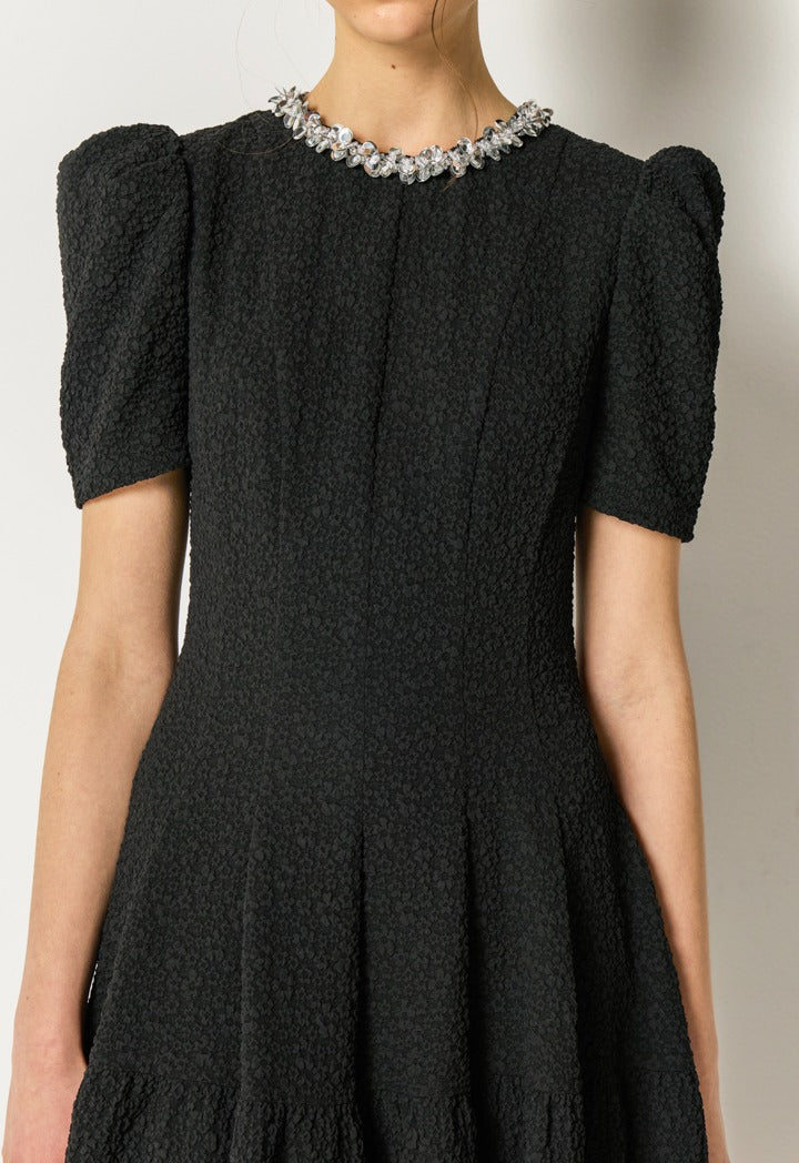 Textured Flared Dress Black