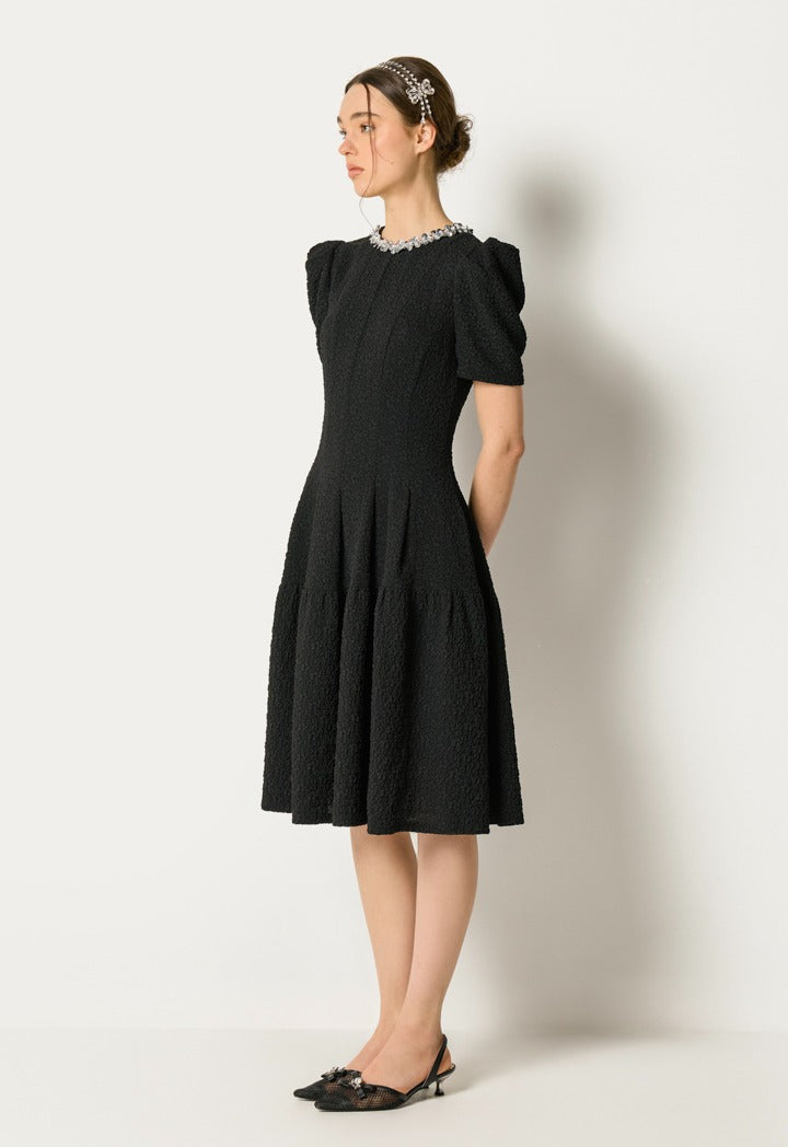 Textured Flared Dress Black