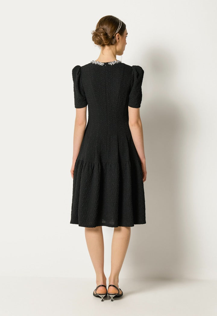 Textured Flared Dress Black