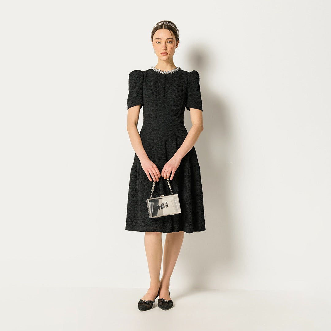 Textured Flared Dress Black