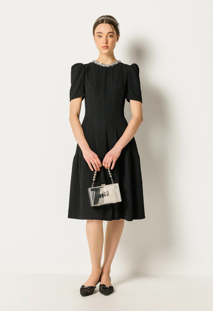 Textured Flared Dress Black