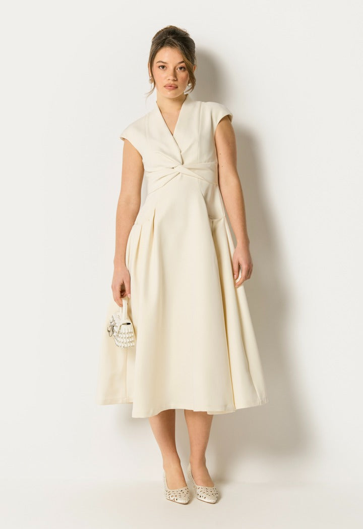 Twisted Bodice Sleeveless Dress Off White