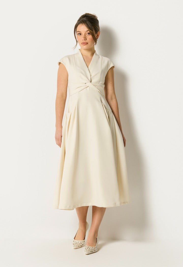 Twisted Bodice Sleeveless Dress Off White