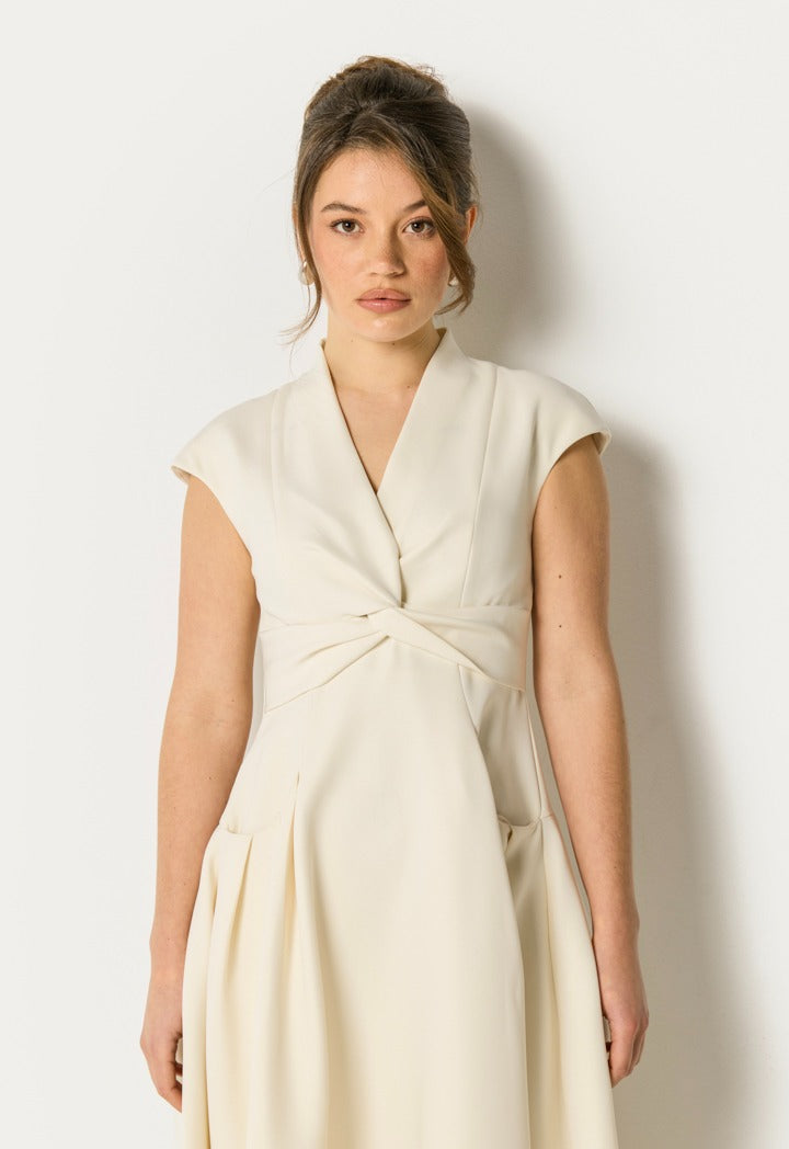 Twisted Bodice Sleeveless Dress Off White