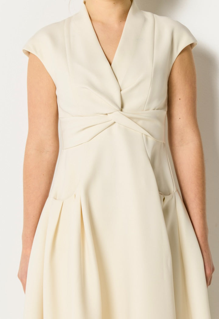 Twisted Bodice Sleeveless Dress Off White