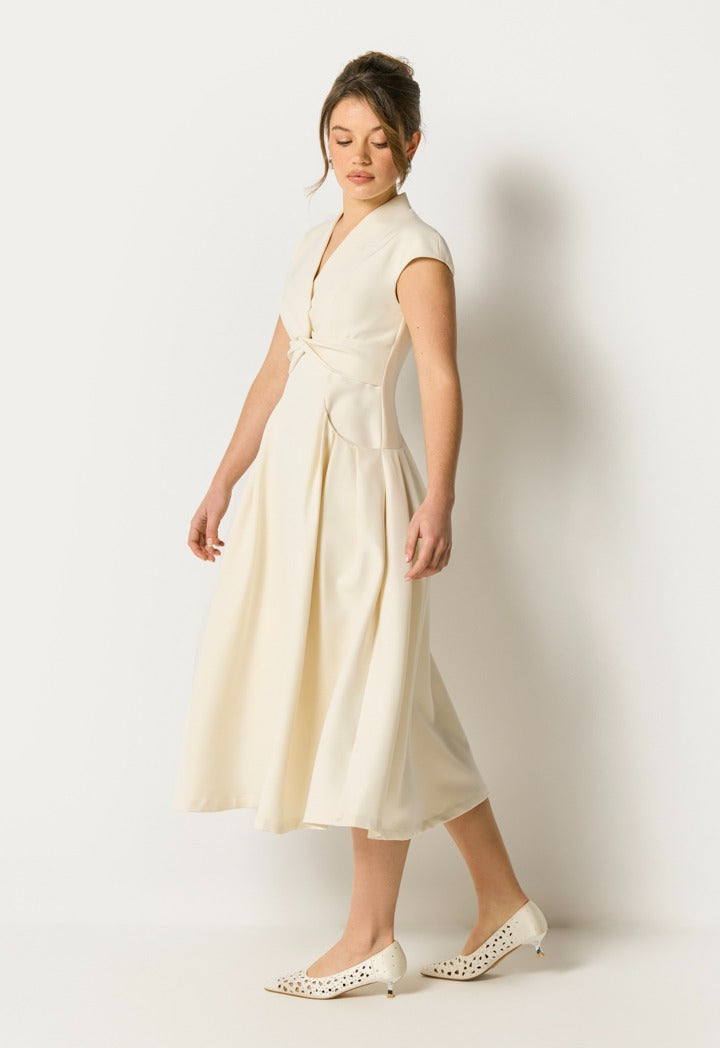 Twisted Bodice Sleeveless Dress Off White