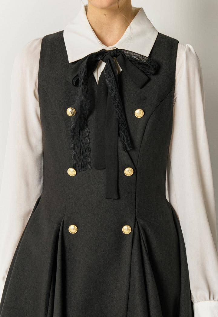 Double Breasted Sleeveless Dress Black