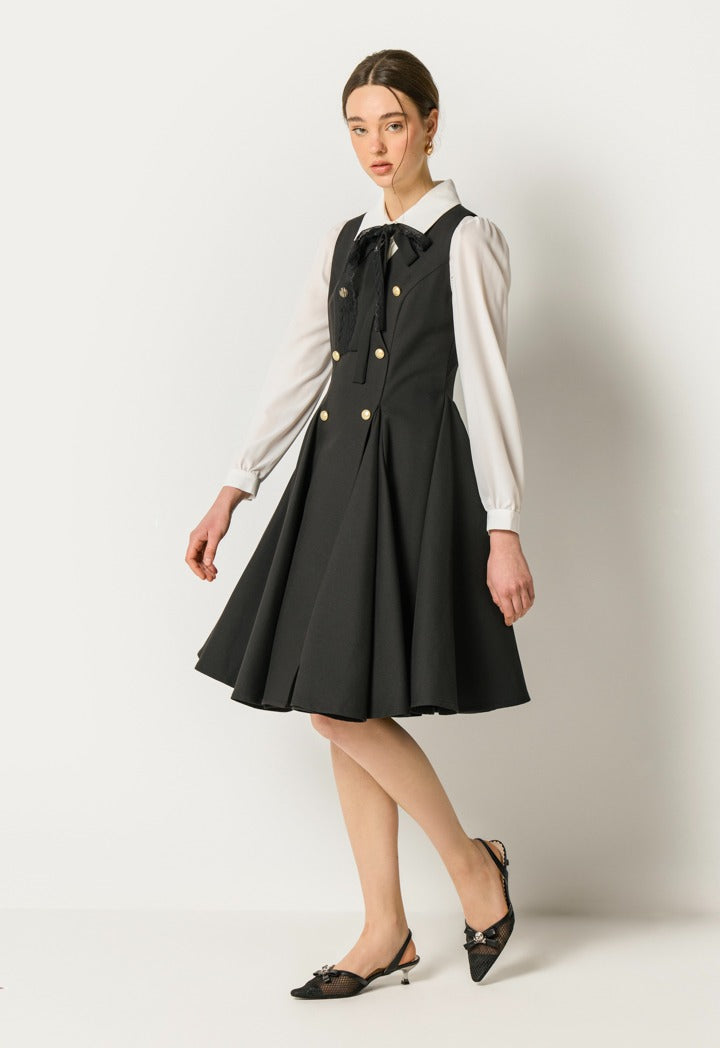 Double Breasted Sleeveless Dress Black