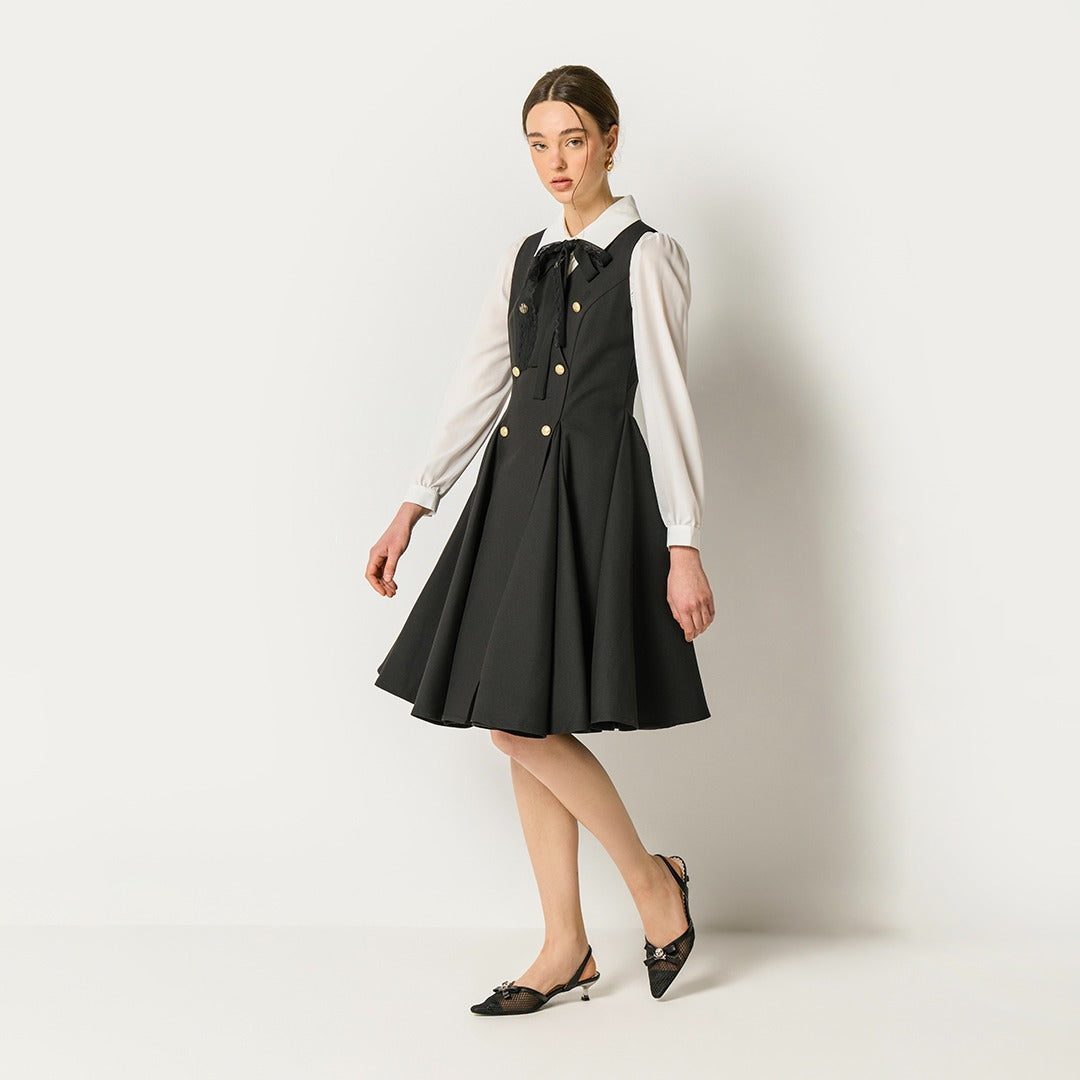 Double Breasted Sleeveless Dress Black