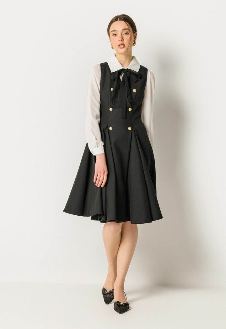 Double Breasted Sleeveless Dress Black