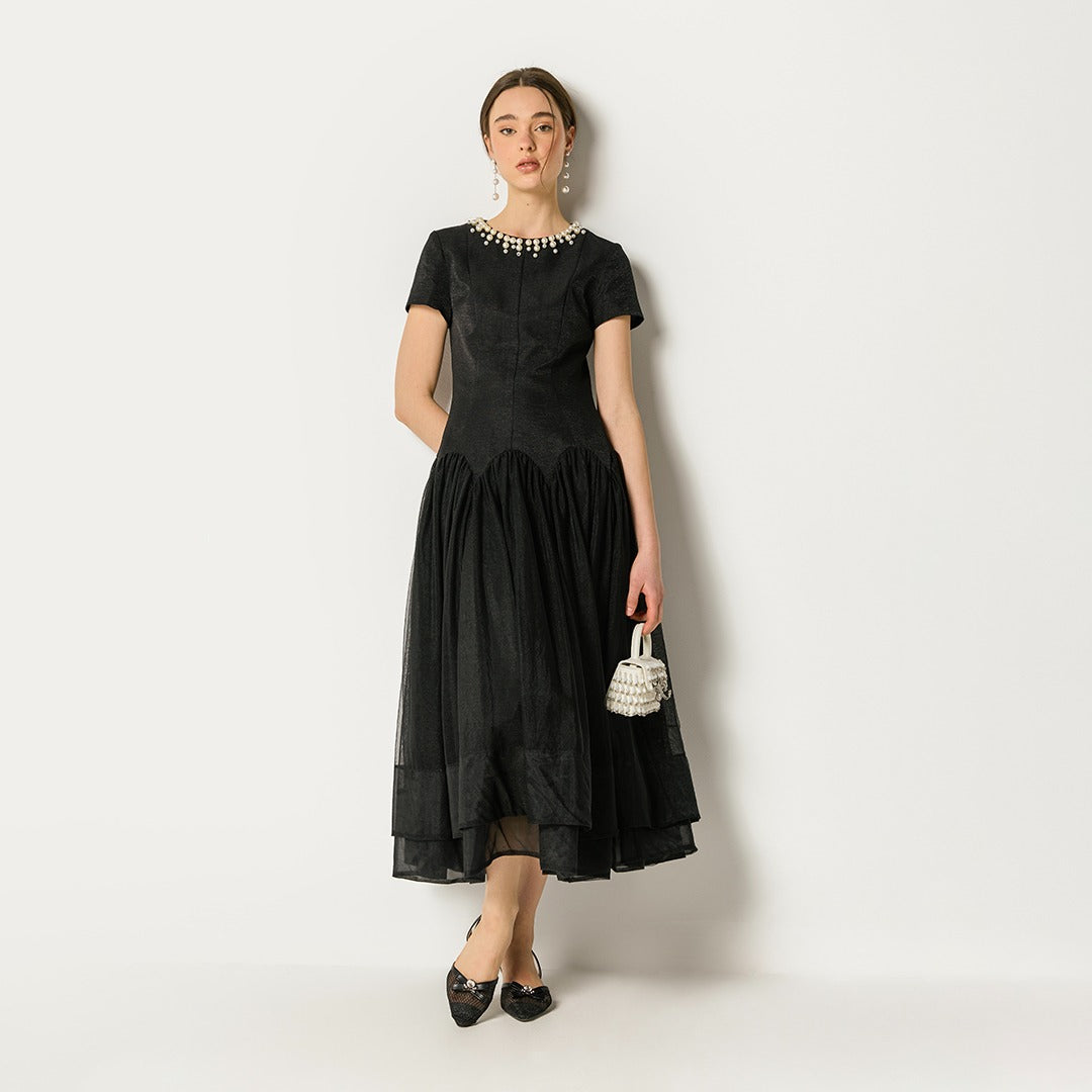 Organza Skirt Lurex Dress Black