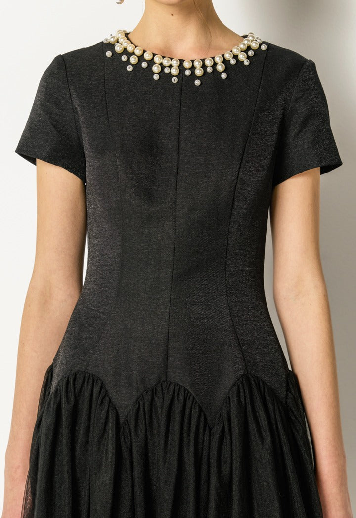 Organza Skirt Lurex Dress Black