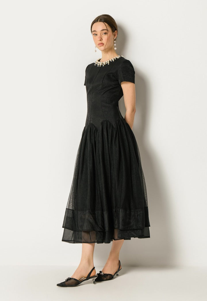 Organza Skirt Lurex Dress Black