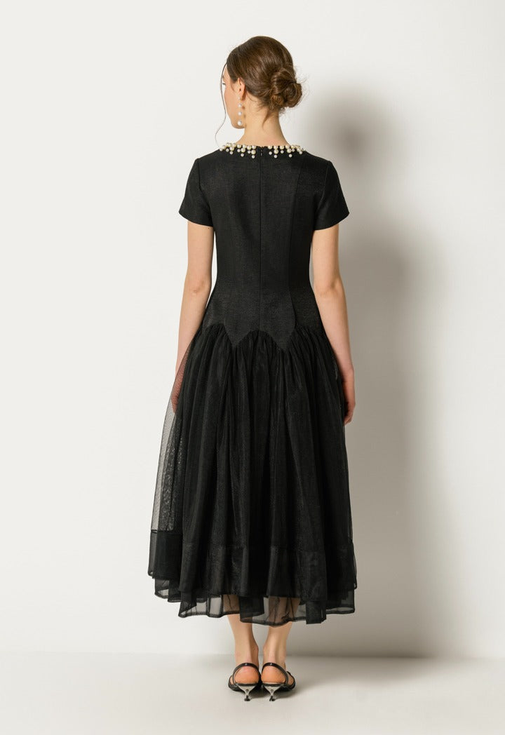 Organza Skirt Lurex Dress Black