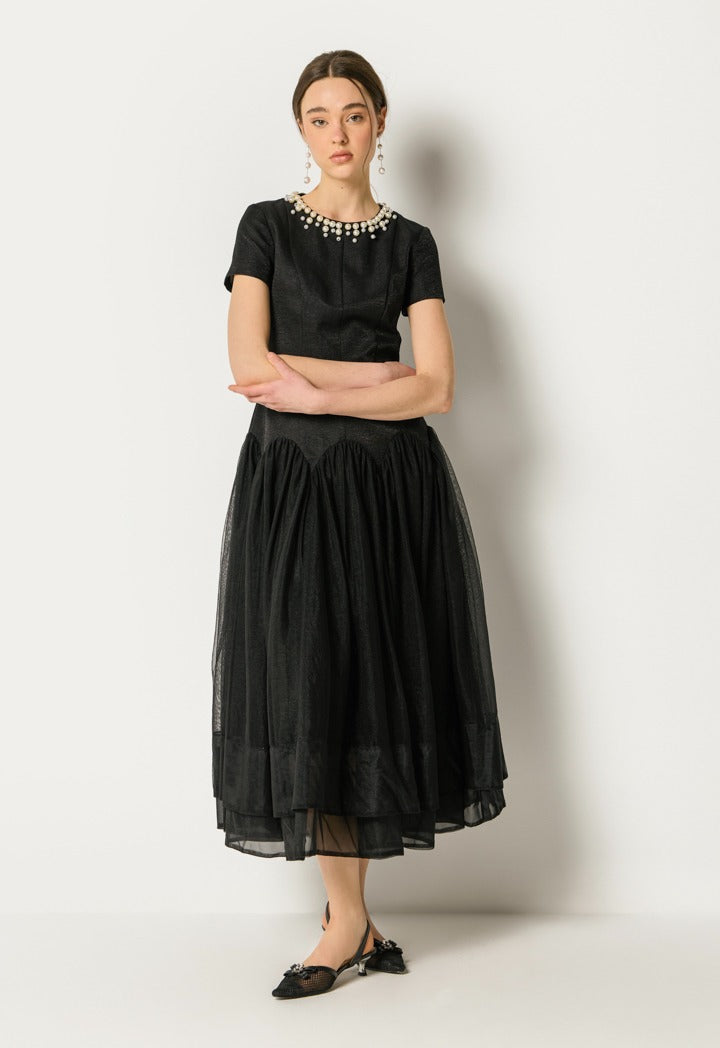 Organza Skirt Lurex Dress Black