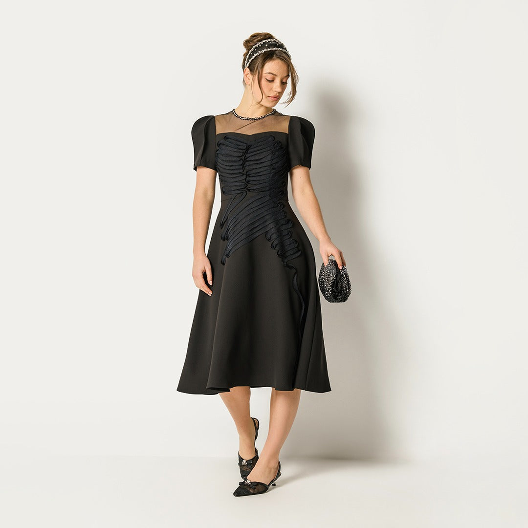 Textured A-Line Dress Black