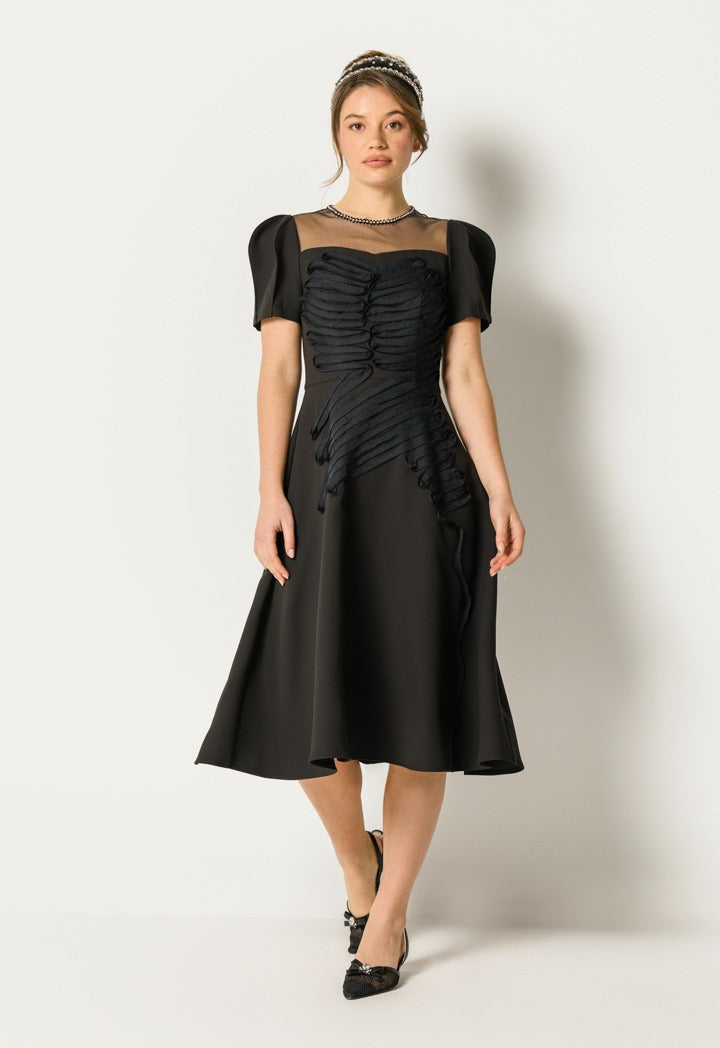 Textured A-Line Dress Black