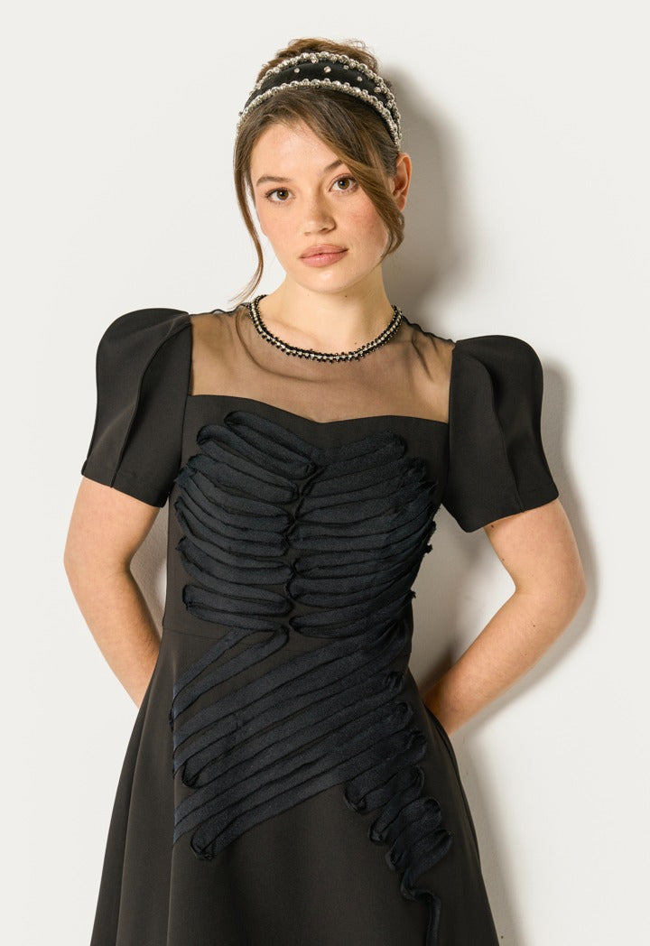 Textured A-Line Dress Black