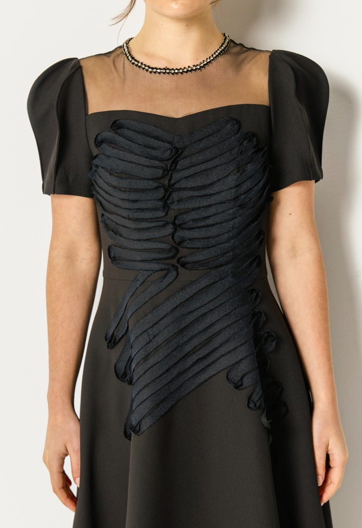Textured A-Line Dress Black