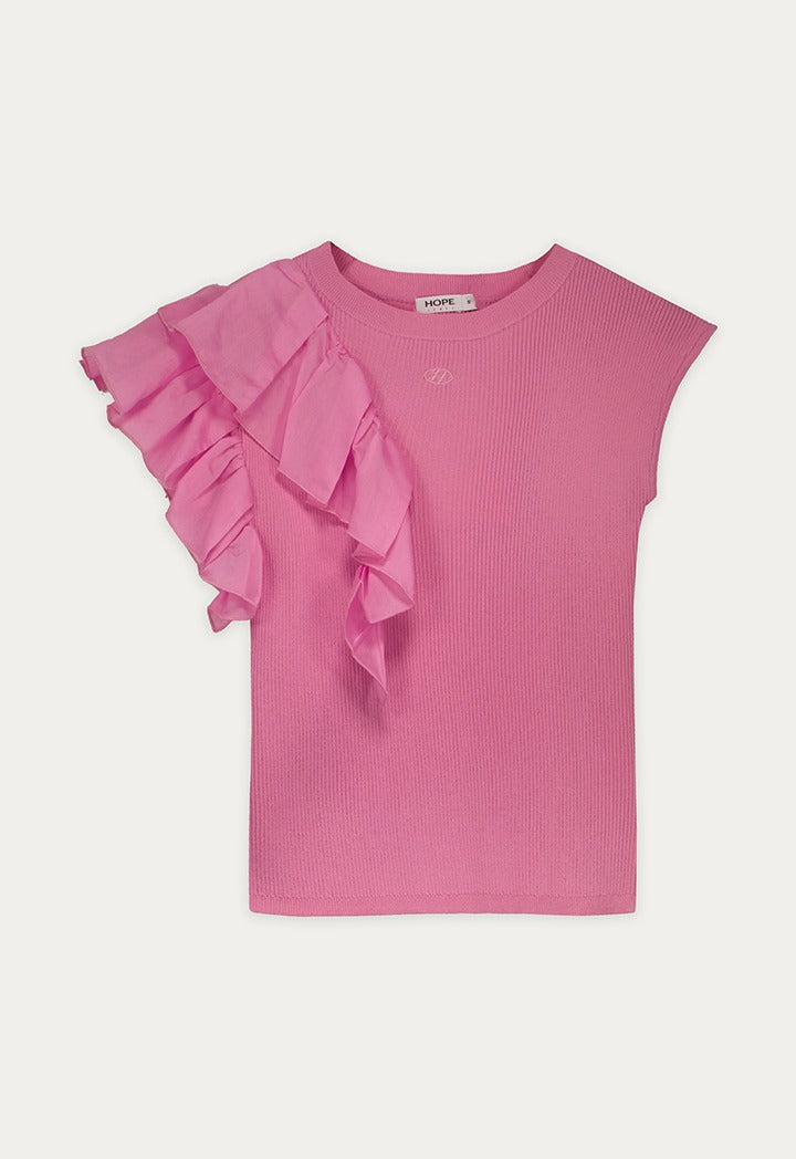 Ruffled Ribbed Knitted Top