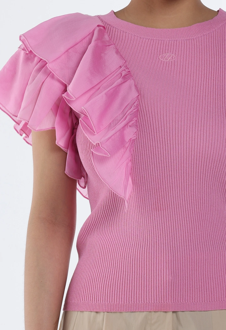 Ruffled Ribbed Knitted Top