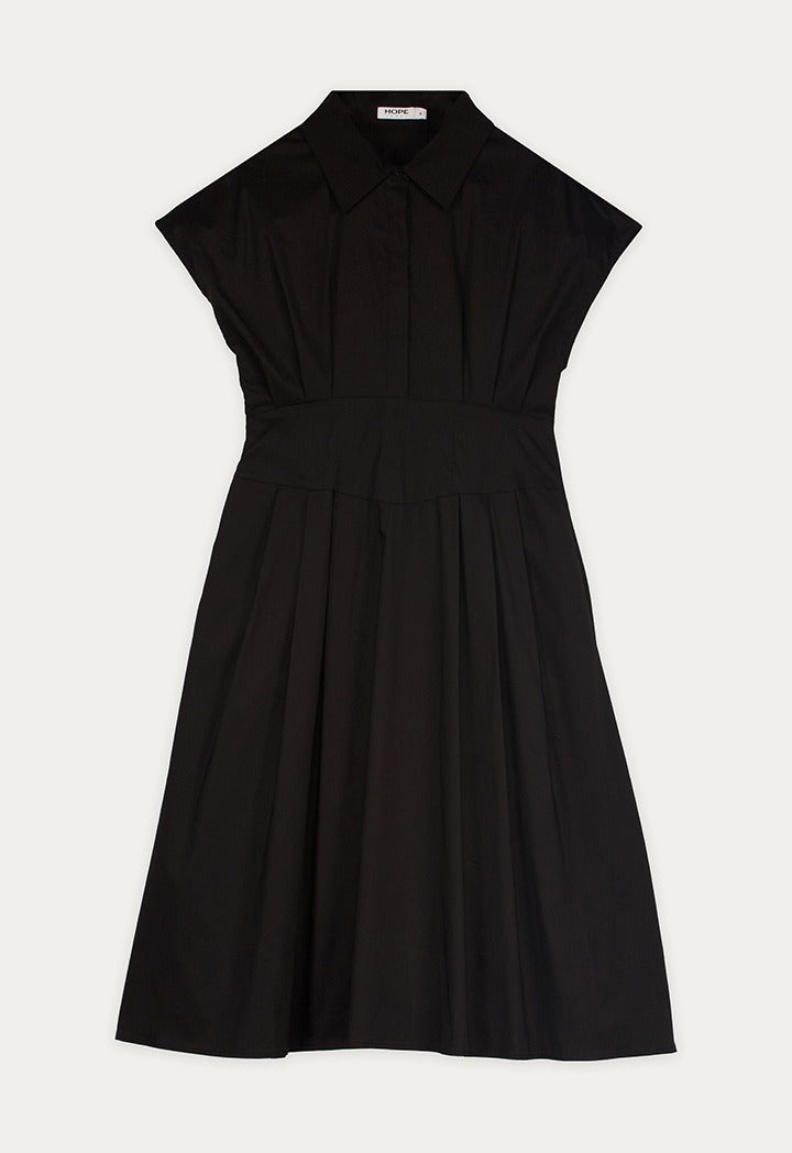 Pleated Flared Hem Shirt Dress