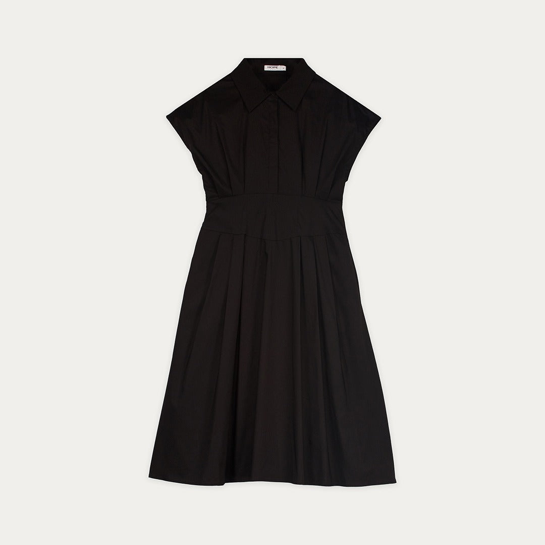 Pleated Flared Hem Shirt Dress