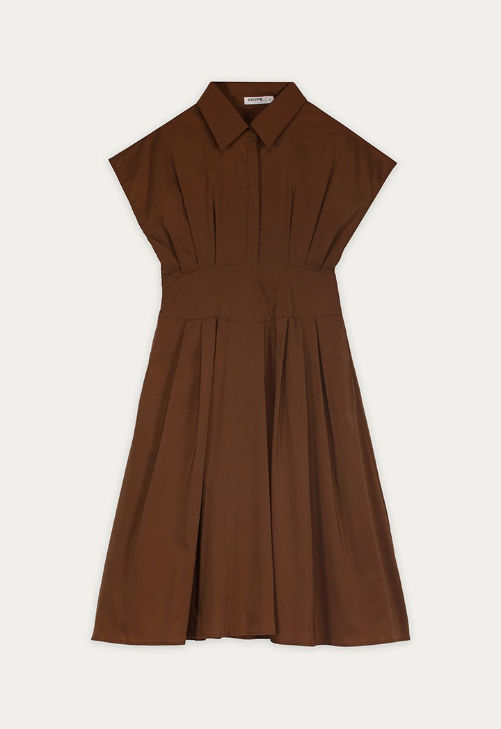 Pleated Flared Hem Shirt Dress
