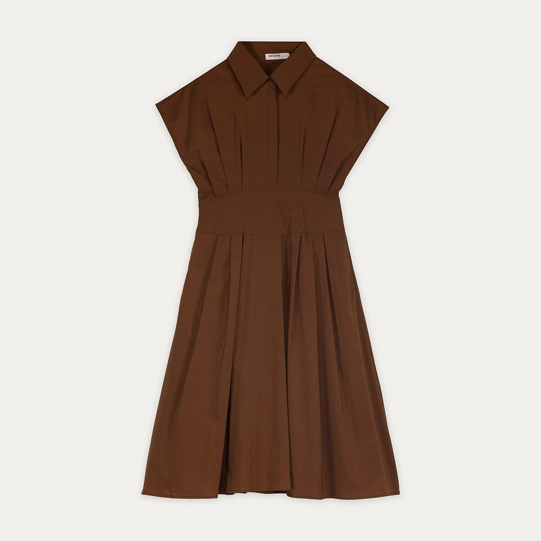 Pleated Flared Hem Shirt Dress