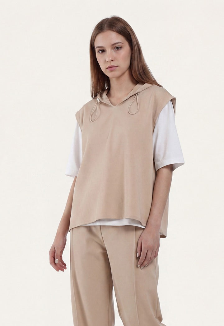 Drop Shoulder Solid T-Shirt and Hoodie Set