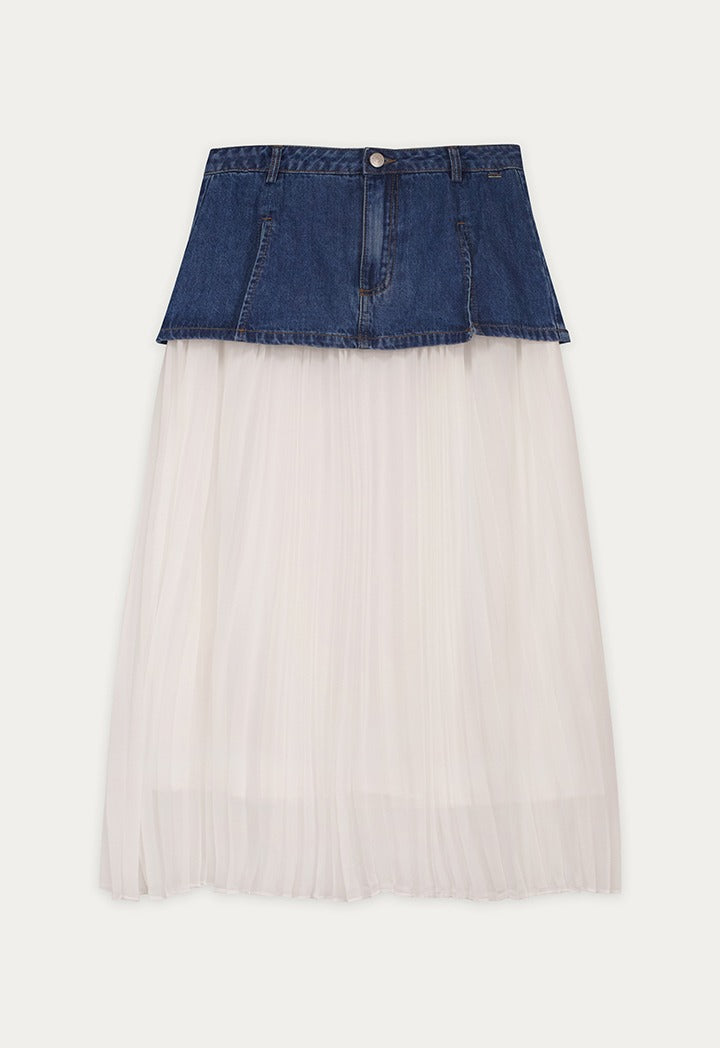 Pleated Skirt with Jeans Overlay