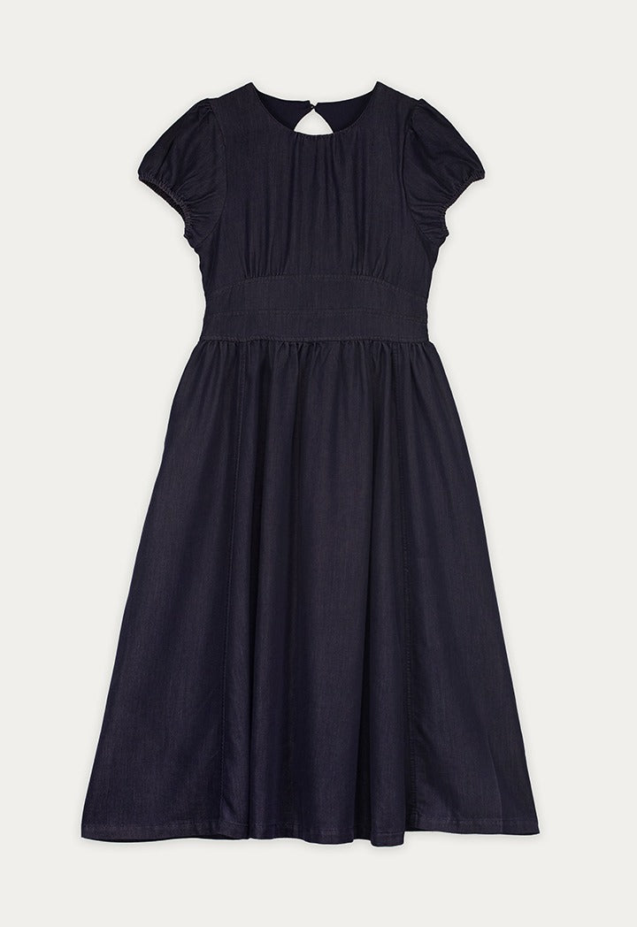 Back Slit Solid Midi Dress