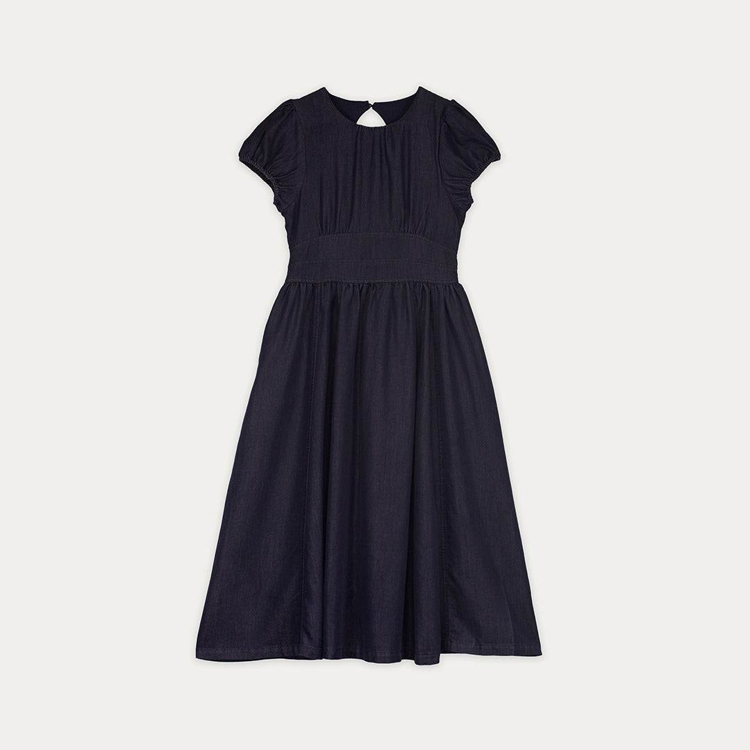 Back Slit Solid Midi Dress
