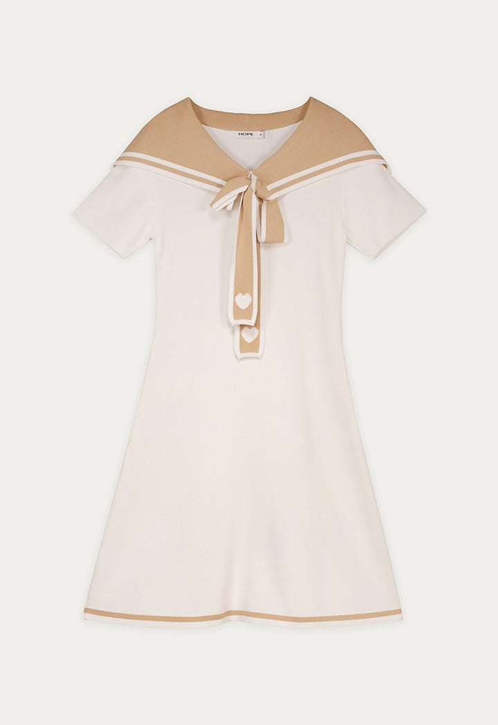 Knitted Sailor Collar Straight Dress