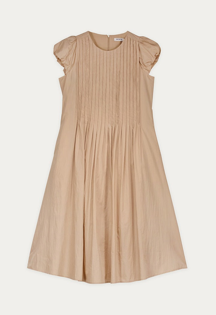 Pleated Flared Solid Dress