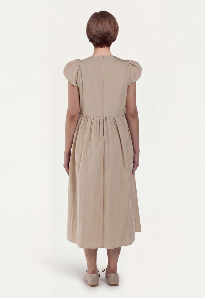 Pleated Flared Solid Dress