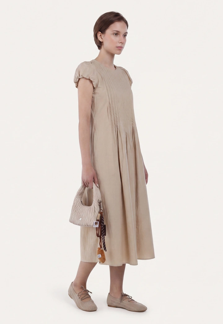 Pleated Flared Solid Dress