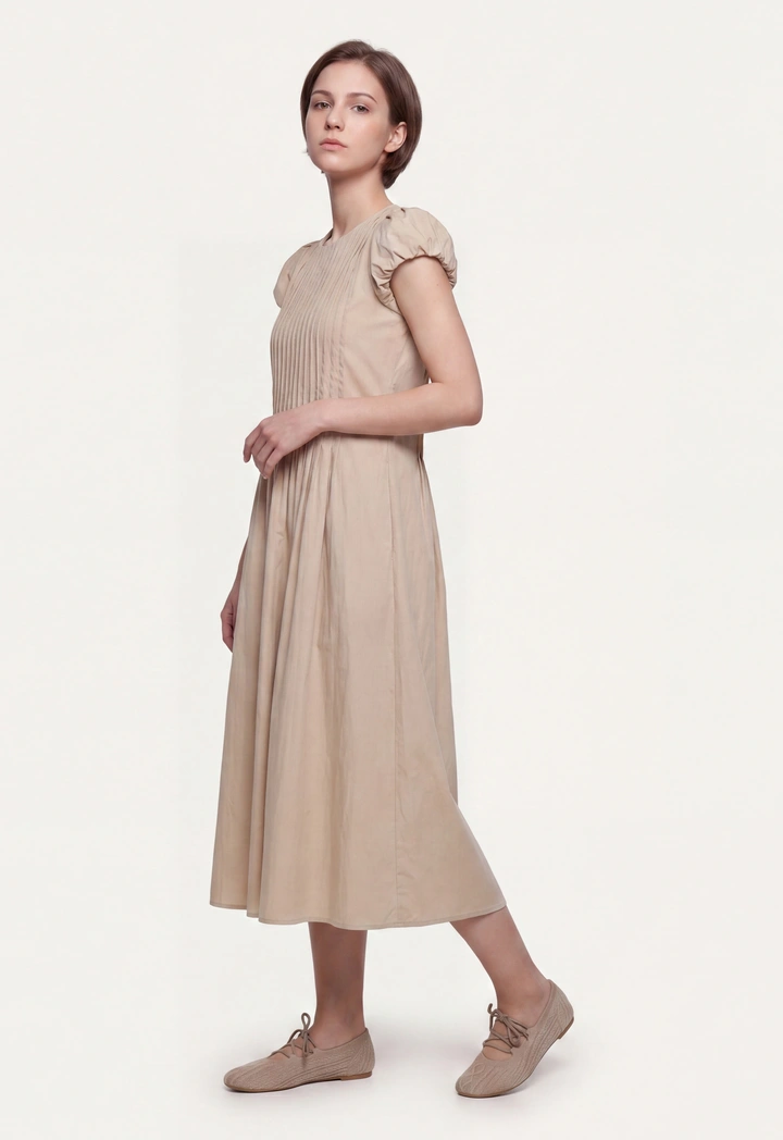 Pleated Flared Solid Dress