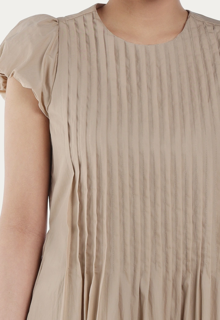 Pleated Flared Solid Dress