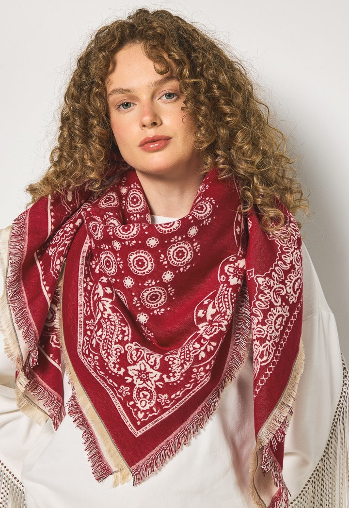 Hope Paisley Double Face Shawl Burgundy