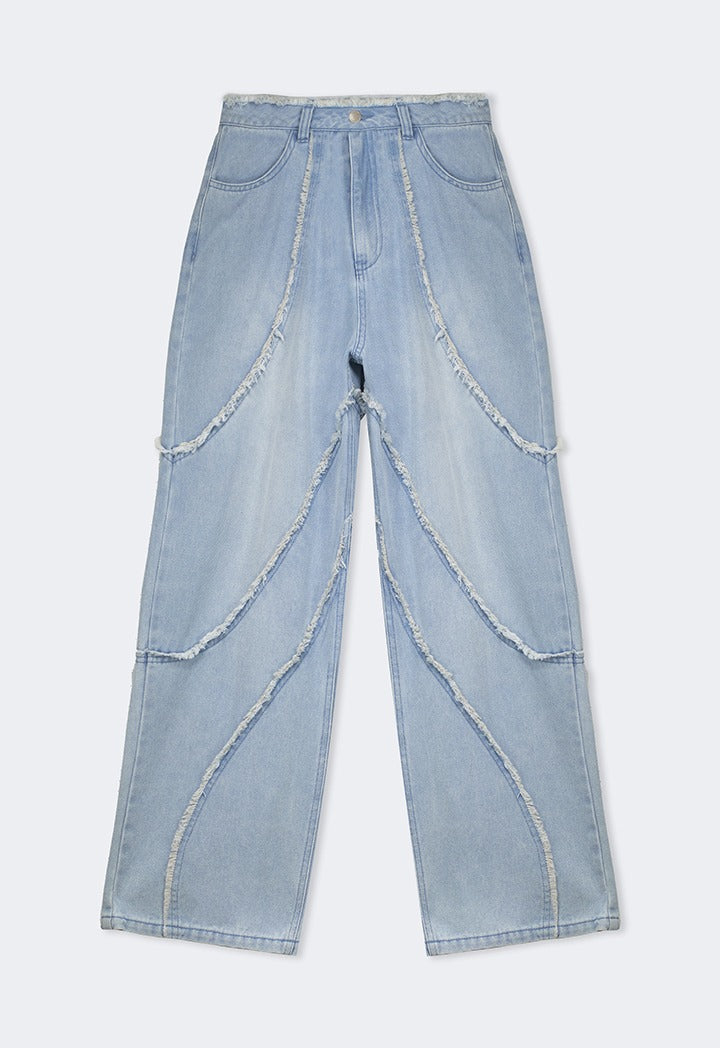 Hope Frayed Wide Leg Jeans Denim Blue