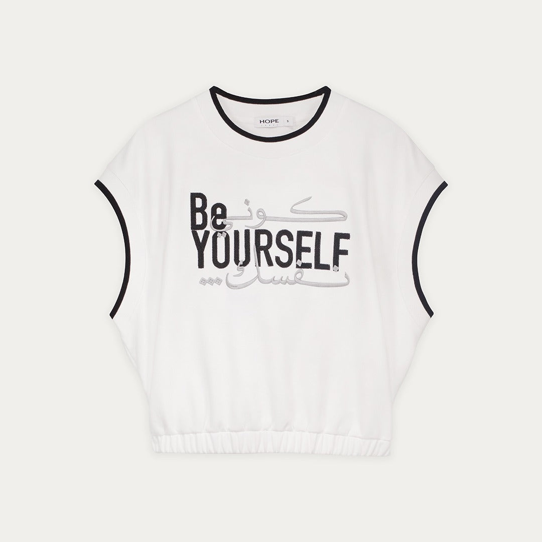 Embroidered T-Shirt with Elastic Hem