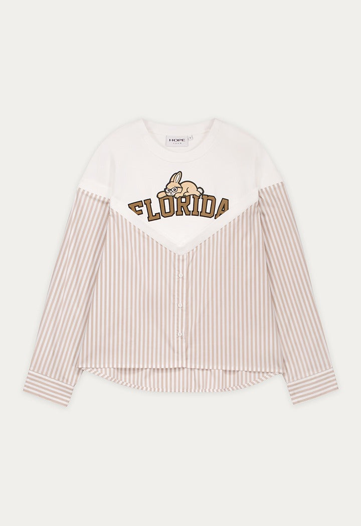 Hope Embroidered Bodice Striped Sweatshirt Off White