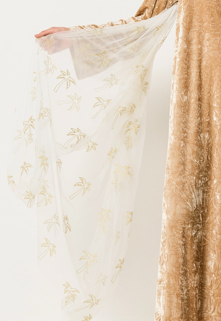 Crinkled Velvet Sequin Details Dress Beige