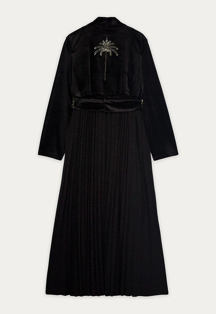 Velvet Palm Embellished Kaftan Set (2Pcs) Black
