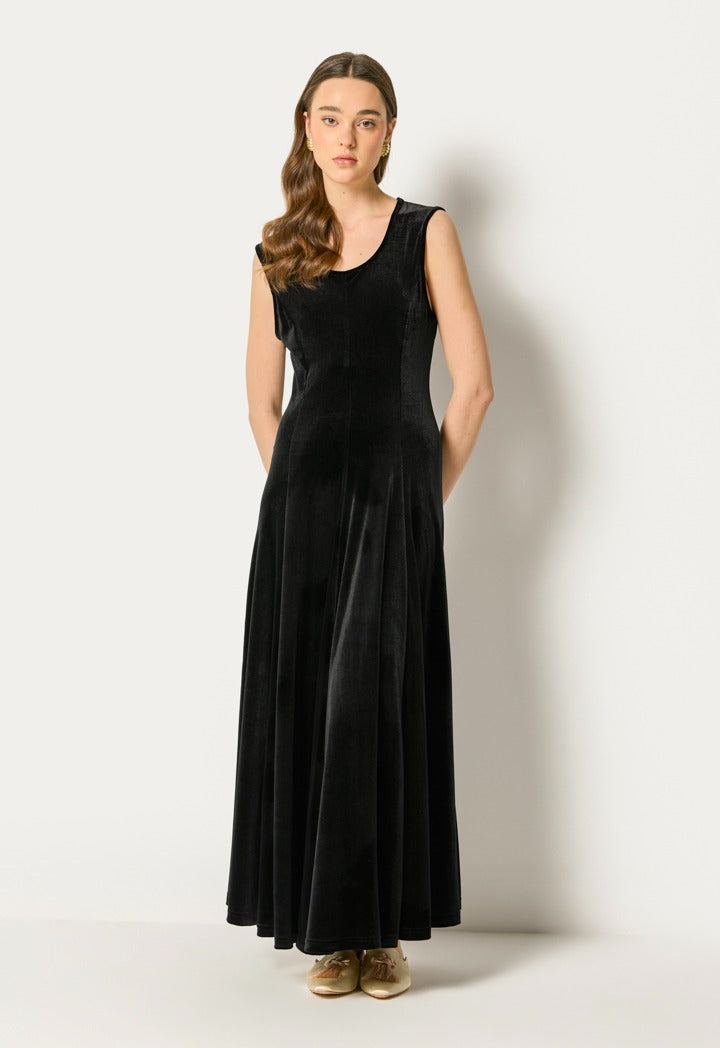 Velvet Dress With Lace Cape (2Pcs) Black