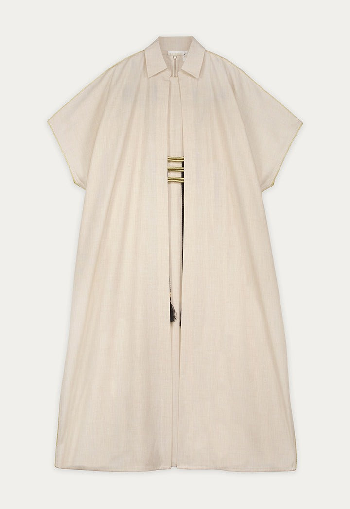 Lurex Tassel Dress And Cape Set (2Pcs) Beige